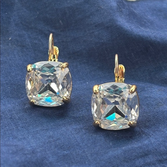 kate spade Jewelry - Kate Spade Gold Tone Square Cushion-Cut Crystal Drop Earrings Lever-back Closure